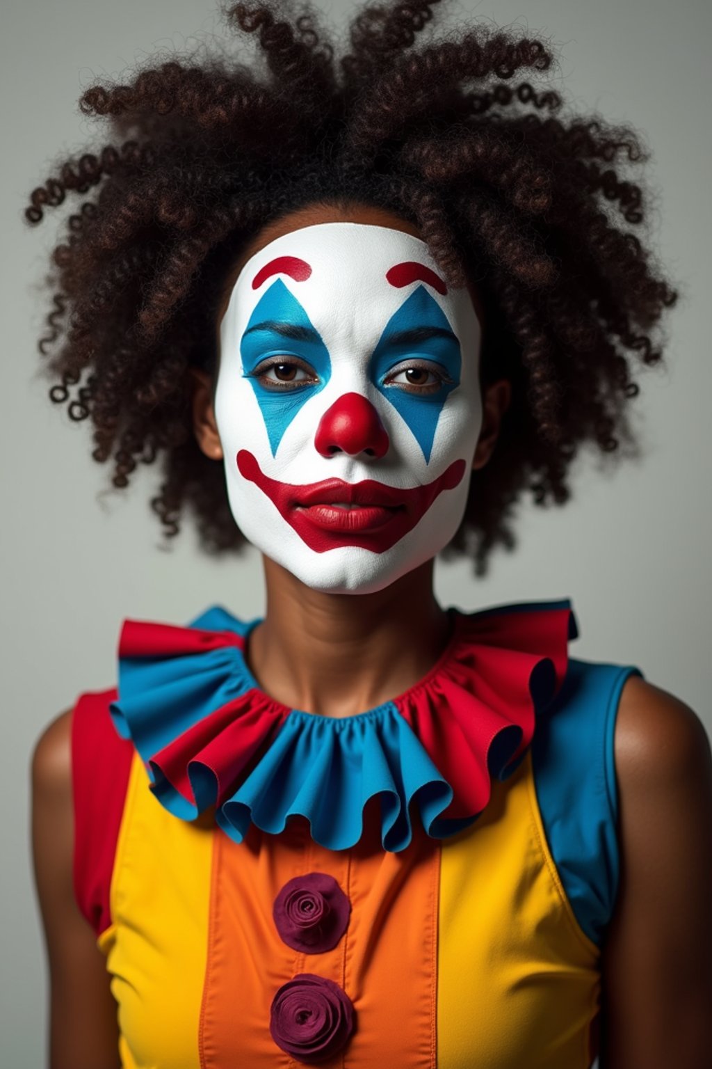 woman as Clown with Clown Makeup, blank background