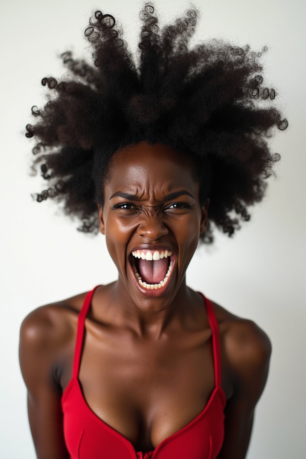 exaggerated angry furious rage woman, blank background