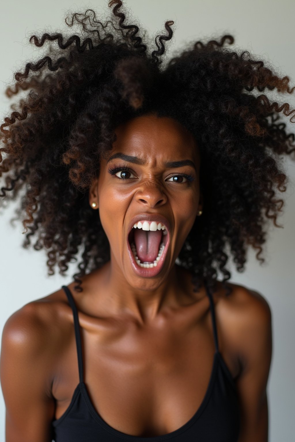 exaggerated angry furious rage woman, blank background