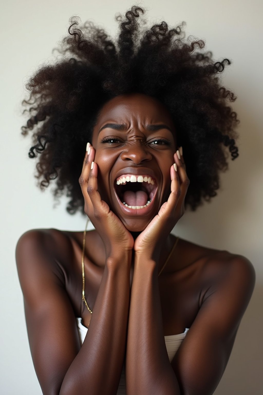 exaggerated crying woman, blank background