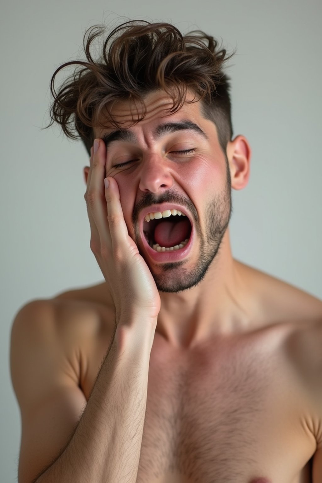 exaggerated crying man, blank background