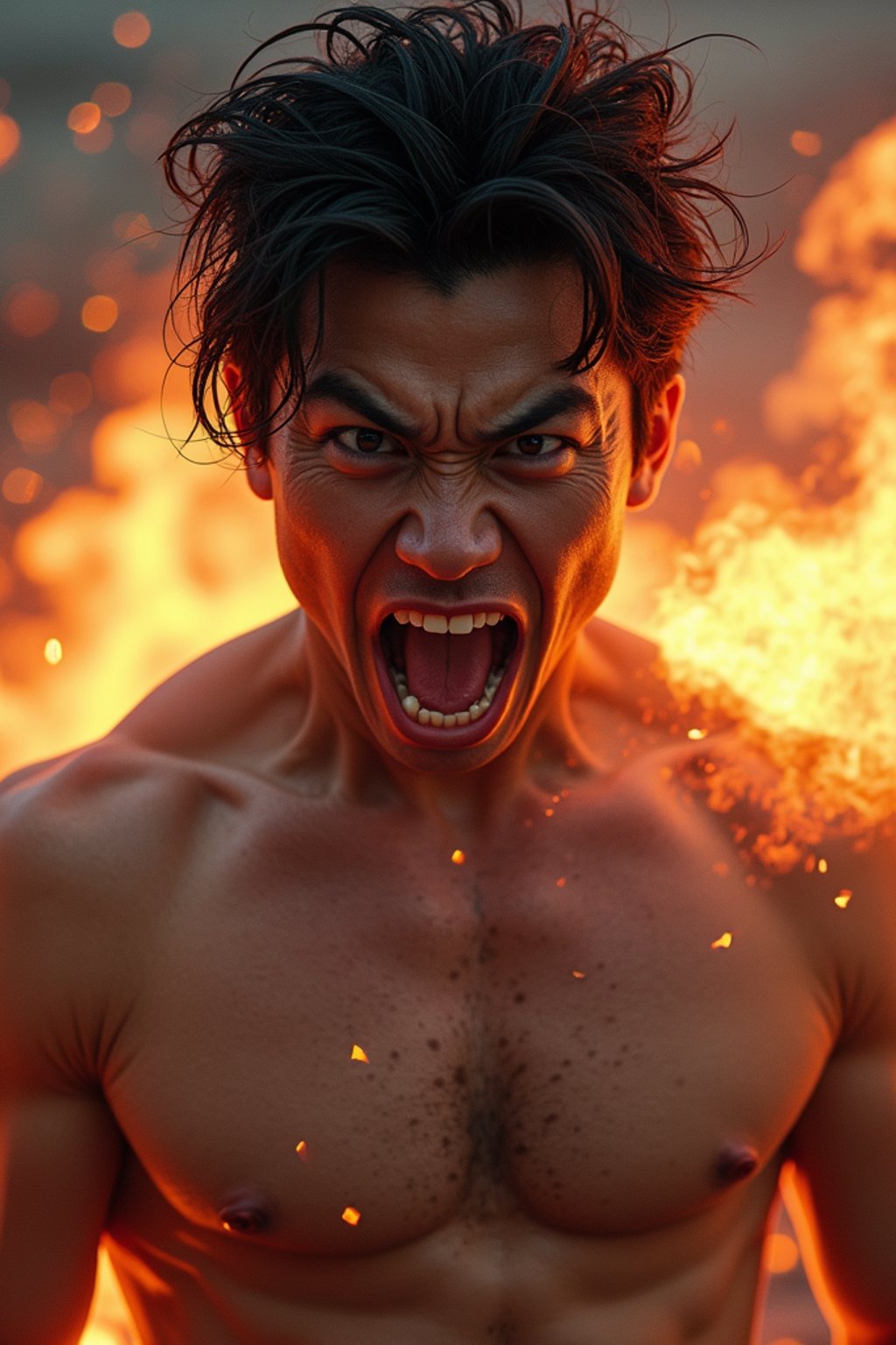 exaggerated angry furious rage man, blank background