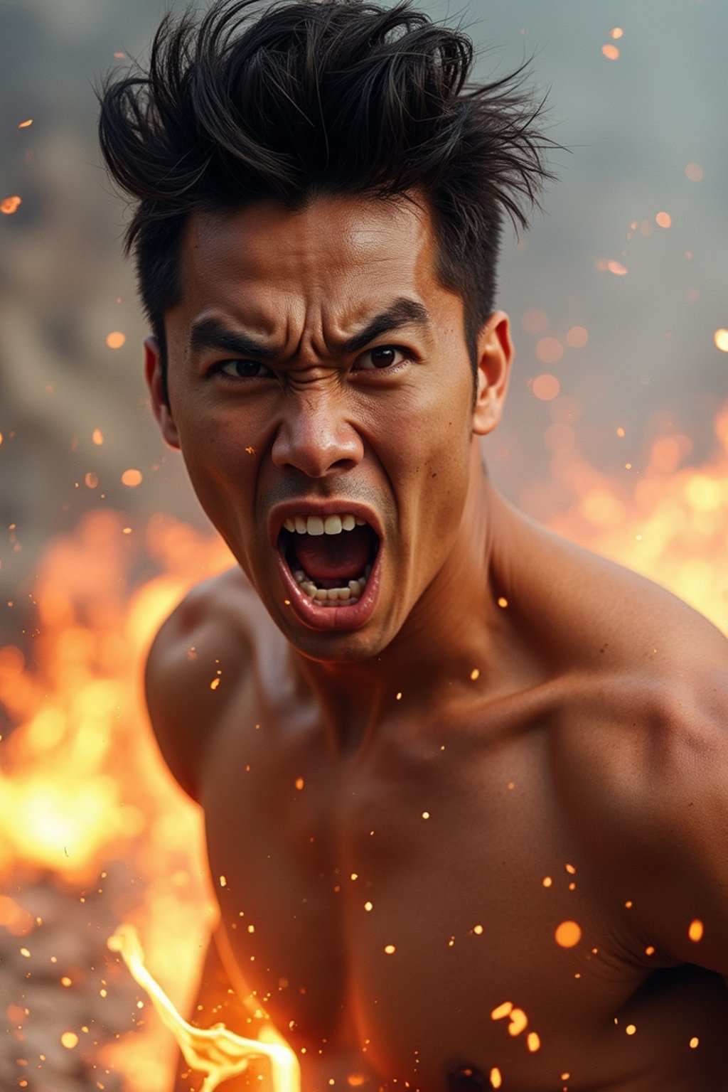 exaggerated angry furious rage man, blank background