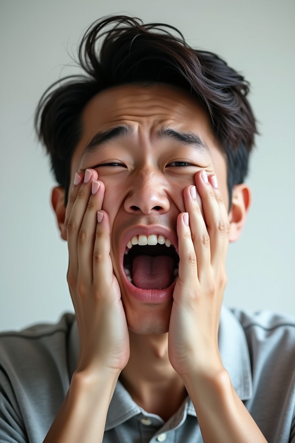 exaggerated crying man, blank background