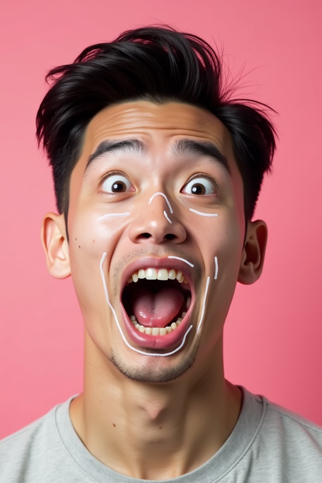 the image is a vibrant and colorful thumbnail, typically used for a youtube video. it features the exaggerated face of one man expressing shock and humor, emphasizing the crazy theme of the video. their face is outlined with a white stroke to make it stand out against the pink background. this type of design is commonly used to attract viewers on social media platforms by promising entertaining and possibly awkward content.