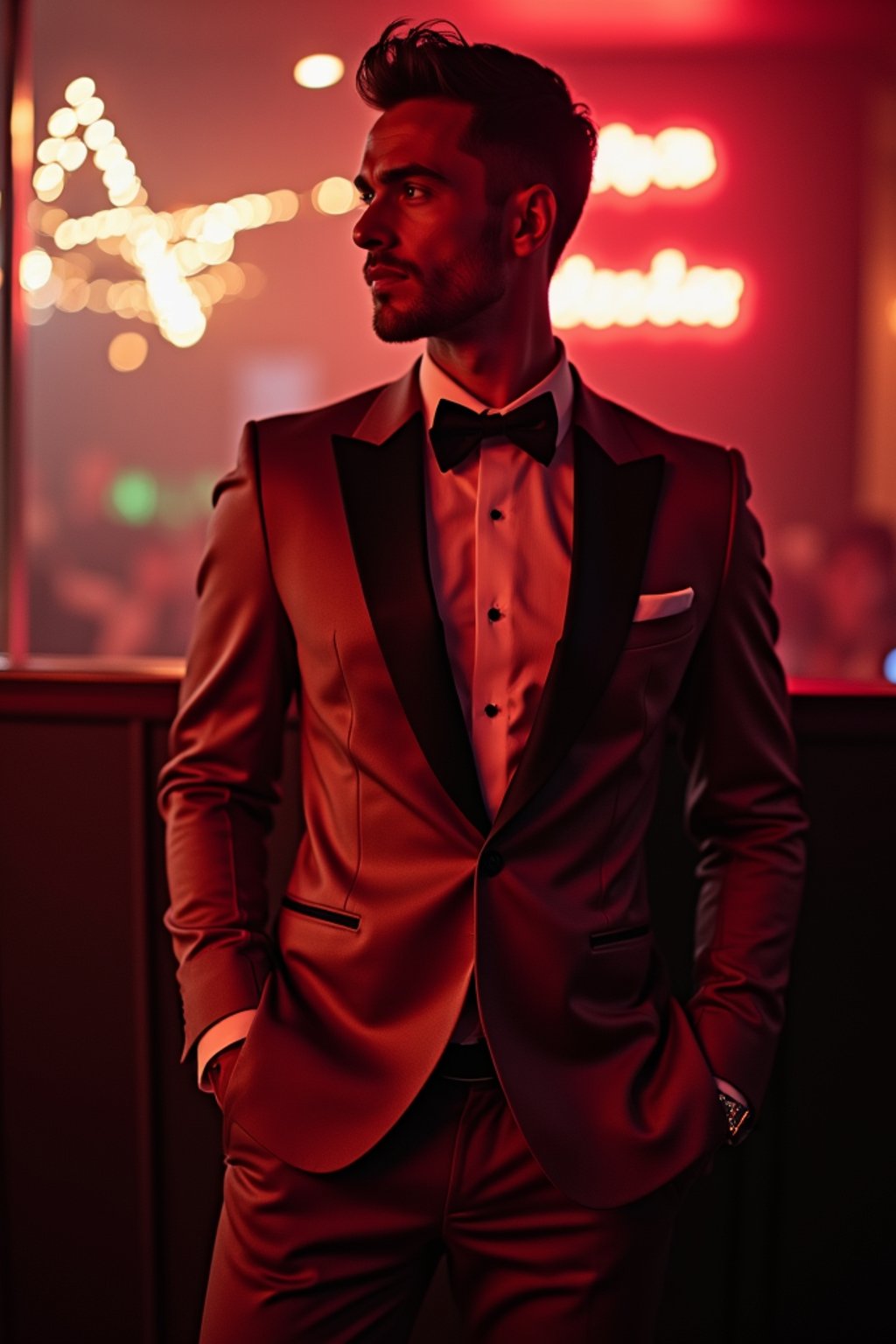 a man wearing  silk suit in night club, instagram photo, instagram,  fit body'