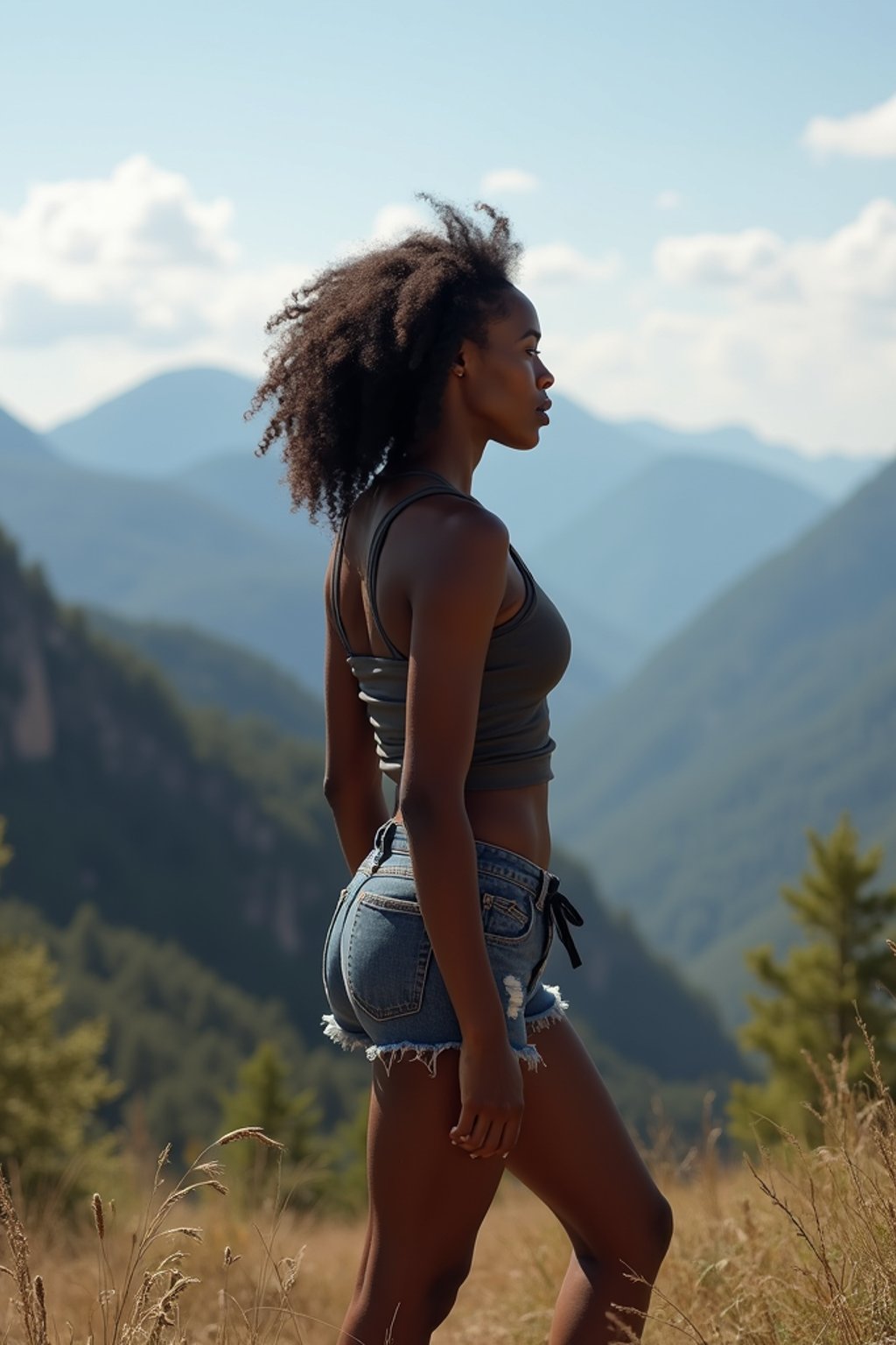 woman on a hiking trail, overlooking a breathtaking mountain landscape