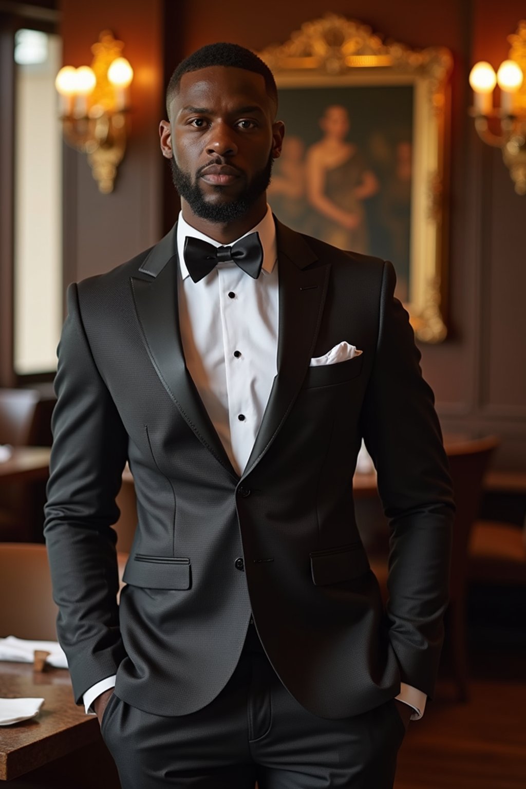 a man wearing  luxurious suit in luxury restaurant, instagram photo, instagram,  fit body