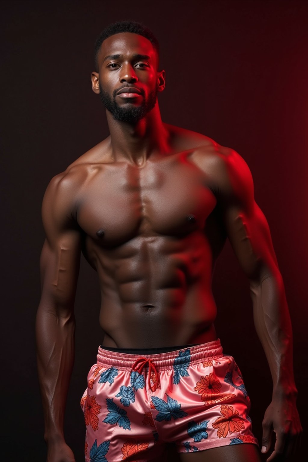 a man wearing  silk floral swim shorts in night club, instagram photo, instagram,  fit body