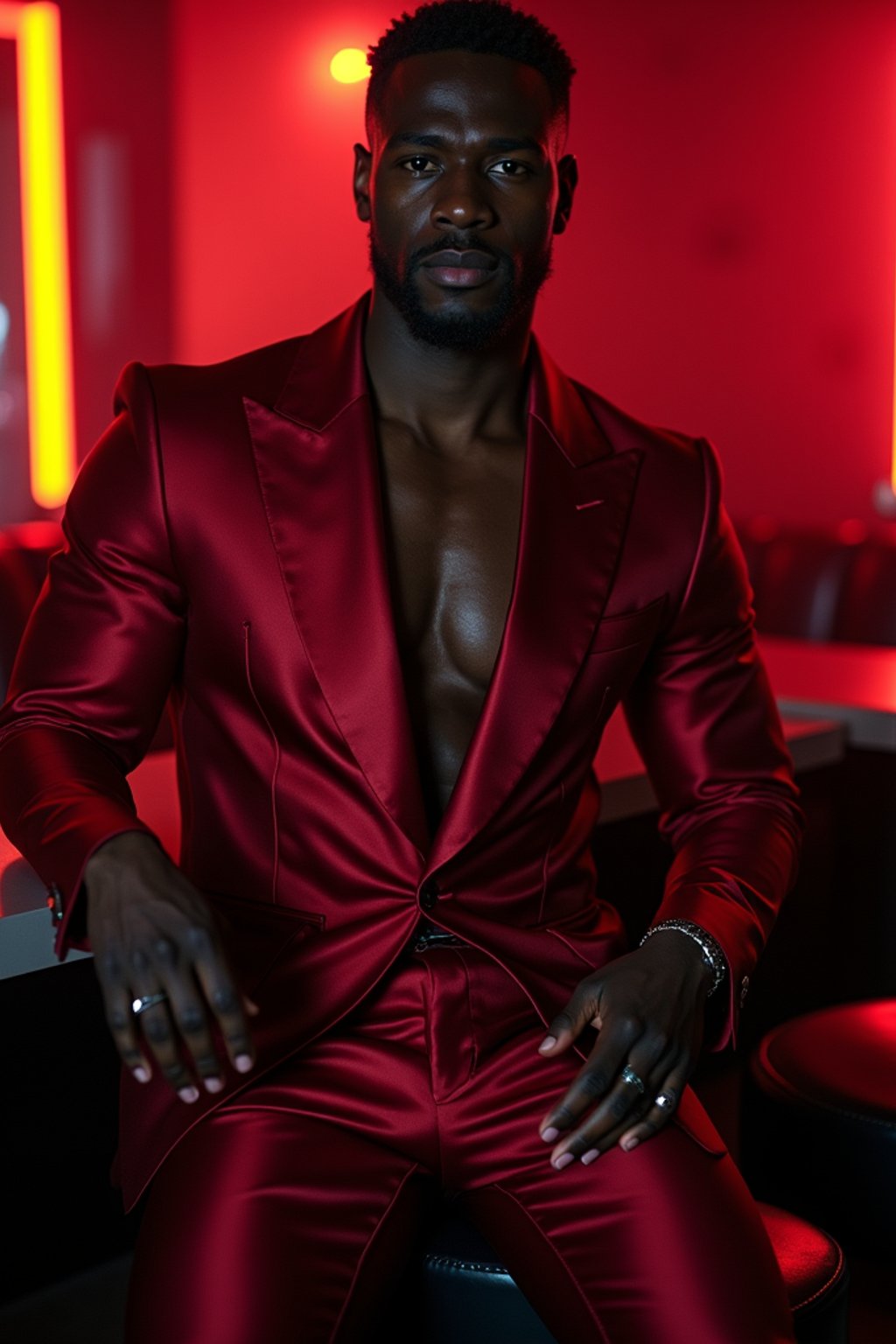 a man wearing  silk suit in night club, instagram photo, instagram,  fit body'