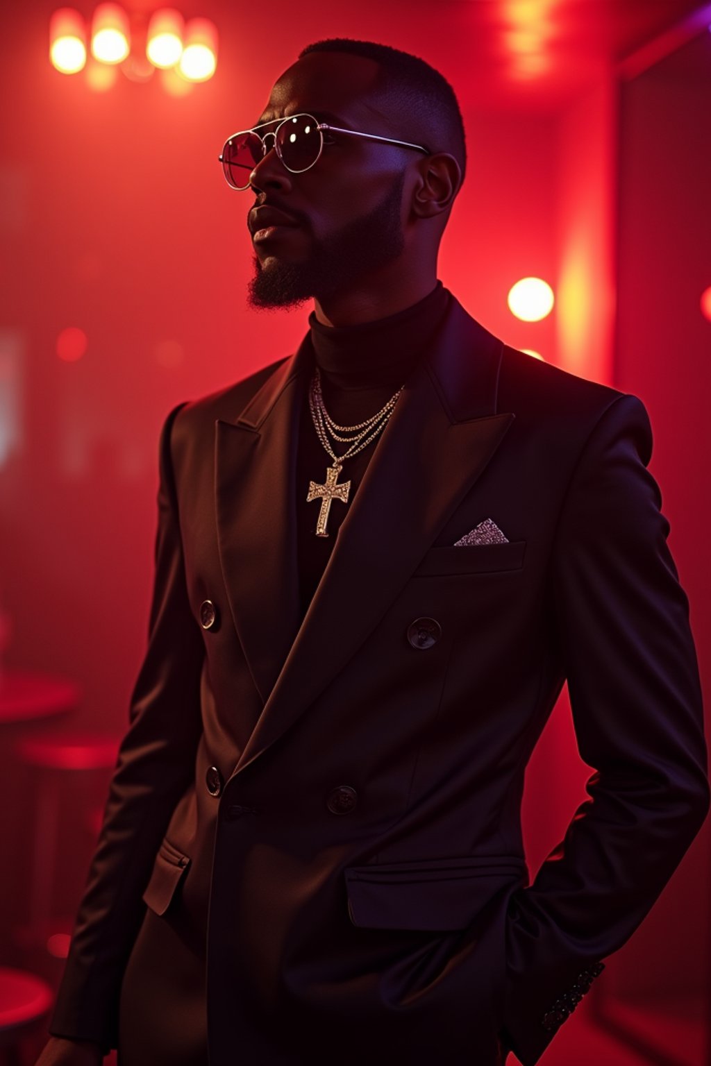 a man wearing  silk suit in night club, instagram photo, instagram,  fit body'