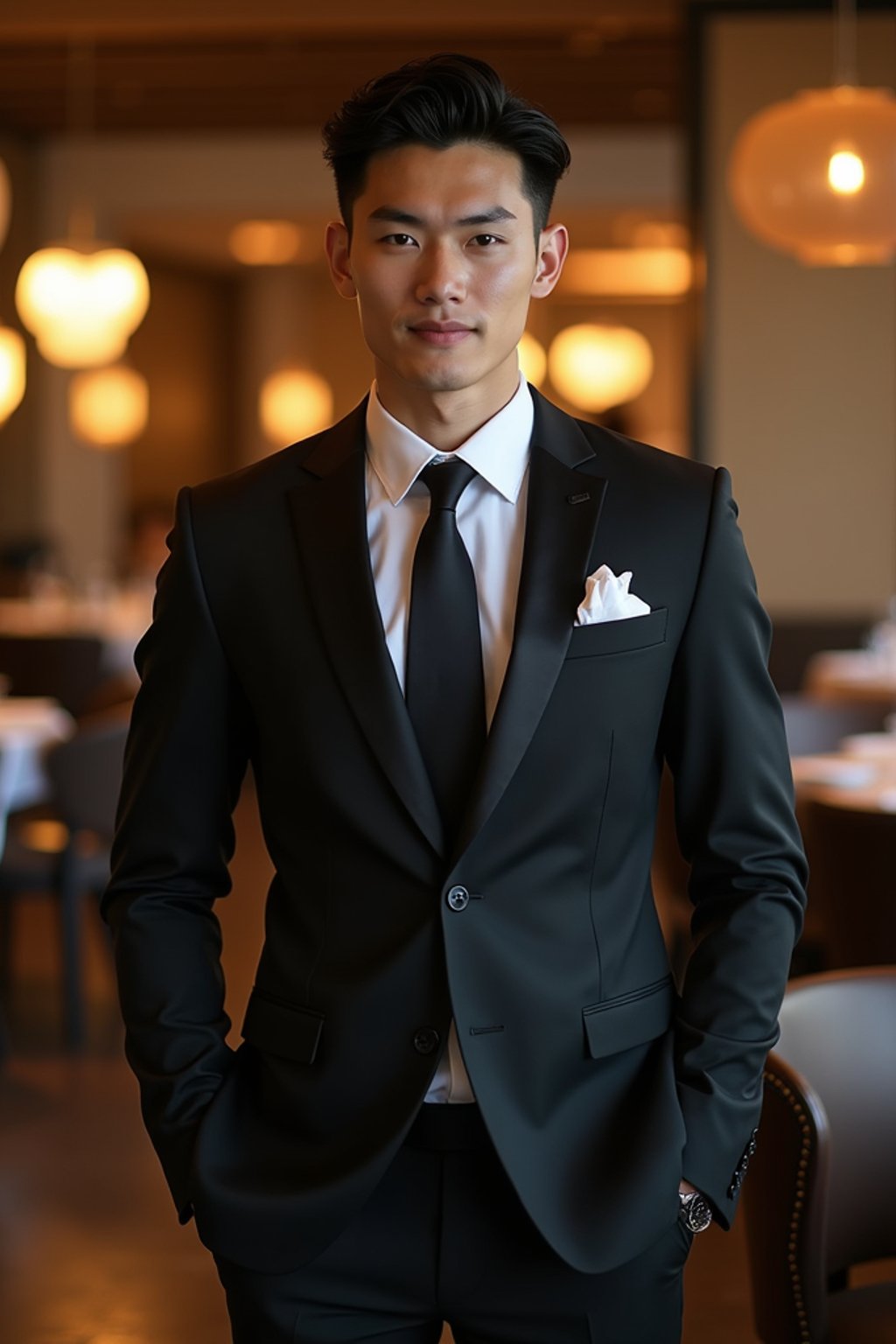 a man wearing  luxurious suit in luxury restaurant, instagram photo, instagram,  fit body