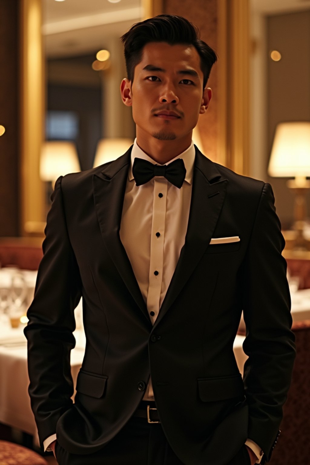 a man wearing  luxurious suit in luxury restaurant, instagram photo, instagram,  fit body