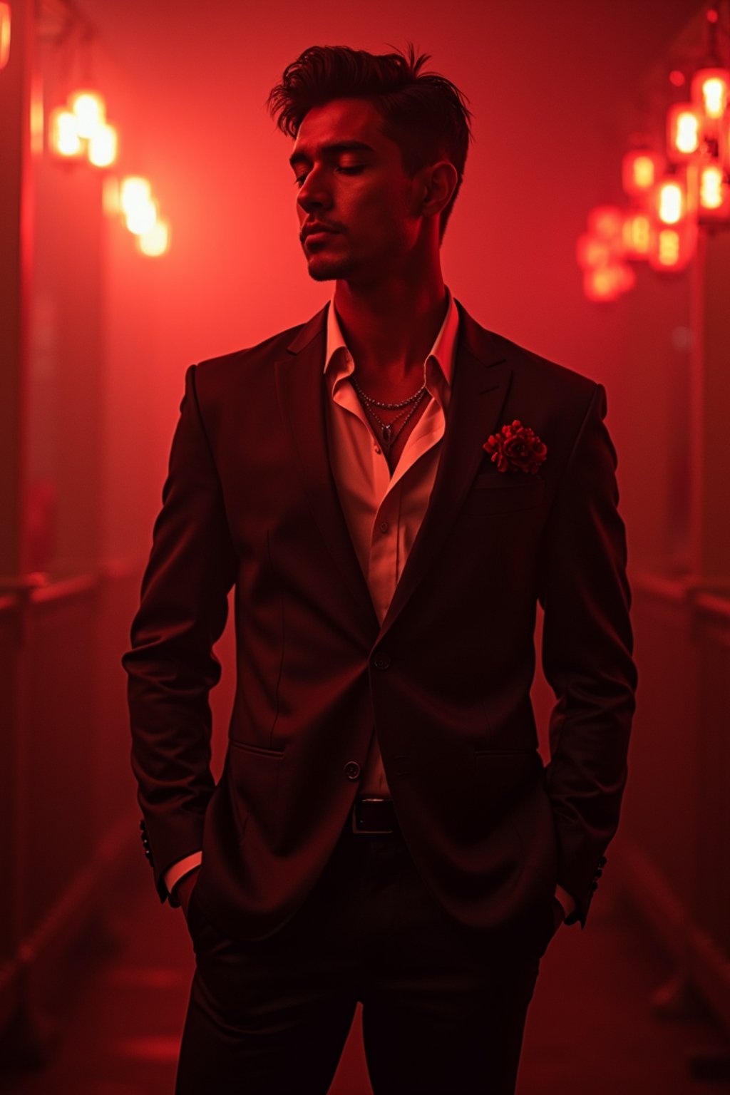 a man wearing  silk suit in night club, instagram photo, instagram,  fit body'