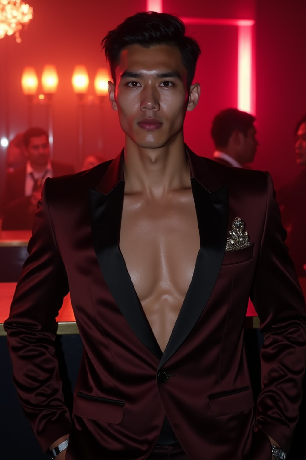 a man wearing  silk suit in night club, instagram photo, instagram,  fit body'