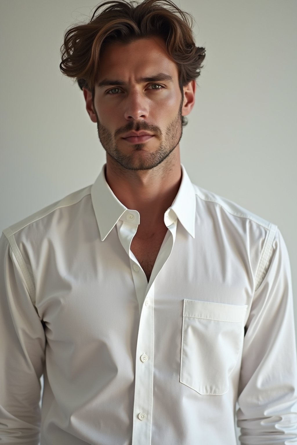 man wearing  white collar shirt in try on fashion shoot for Zara Shein H&M