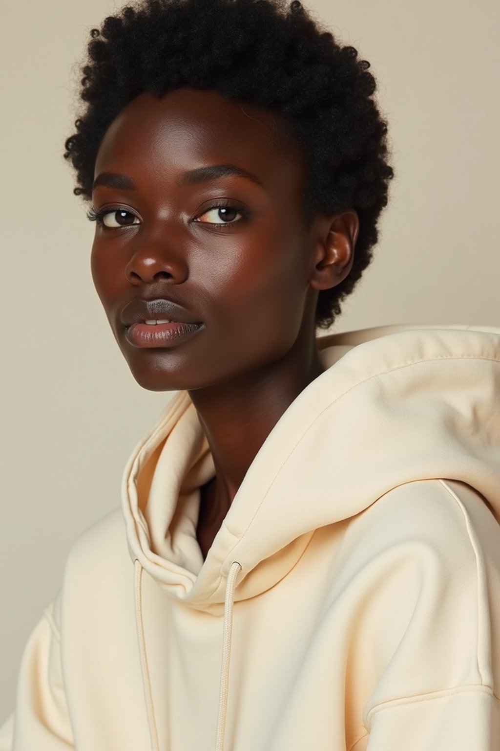 woman wearing cropped cream hoodie  in try on fashion shoot for Zara Shein H&M