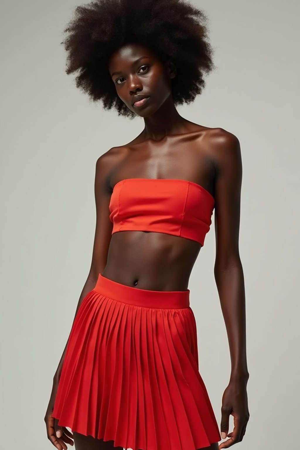 woman wearing crop top and short pleated skirt  in try on fashion shoot for Zara Shein H&M