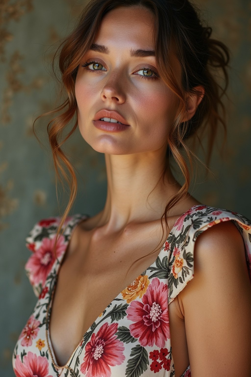 woman wearing silk floral dress  in try on fashion shoot for Zara Shein H&M