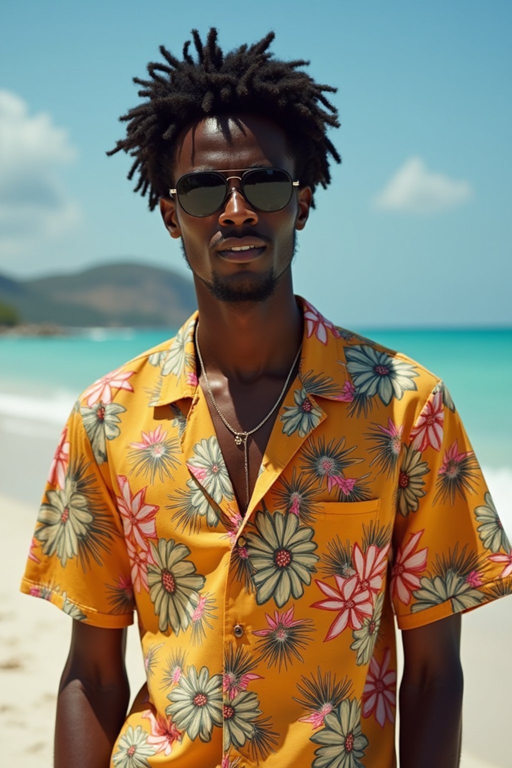 man wearing  hawaii shirt in try on fashion shoot for Zara Shein H&M