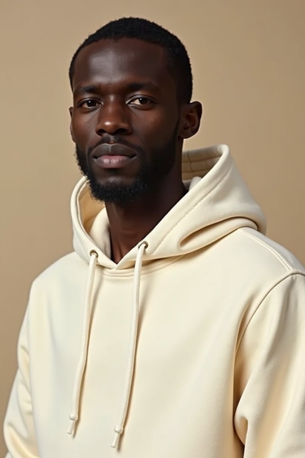 man wearing  cream hoodie in try on fashion shoot for Zara Shein H&M