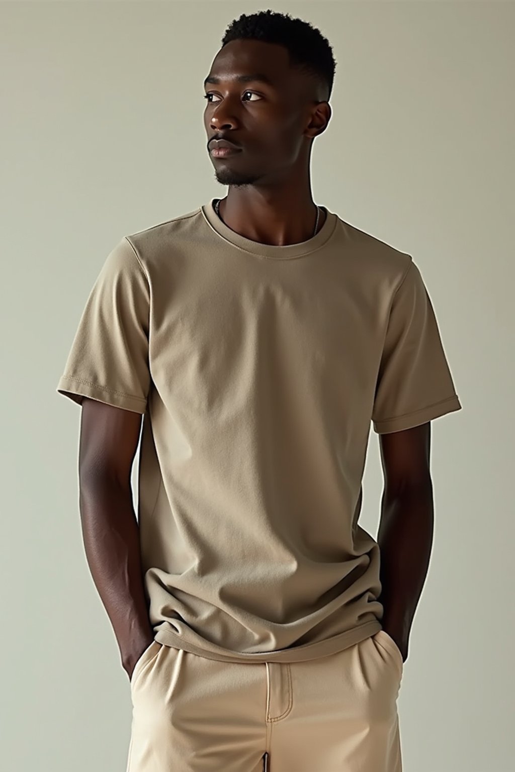 man wearing  t-shirt and pants in try on fashion shoot for Zara Shein H&M