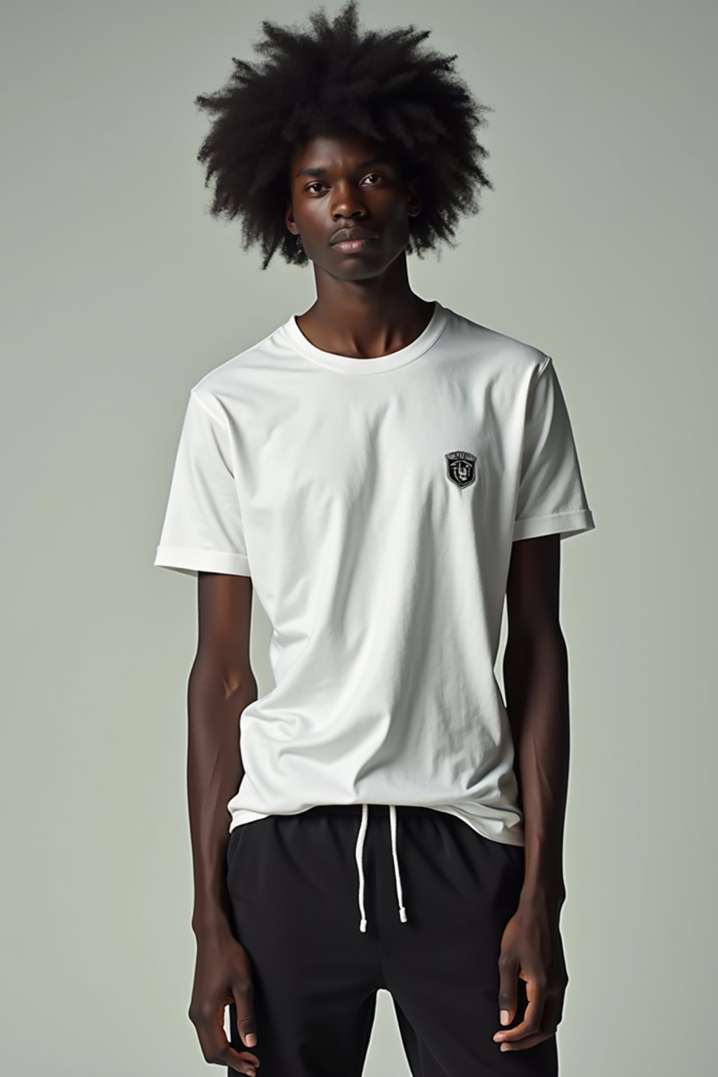 man wearing  t-shirt and gym shorts in try on fashion shoot for Zara Shein H&M