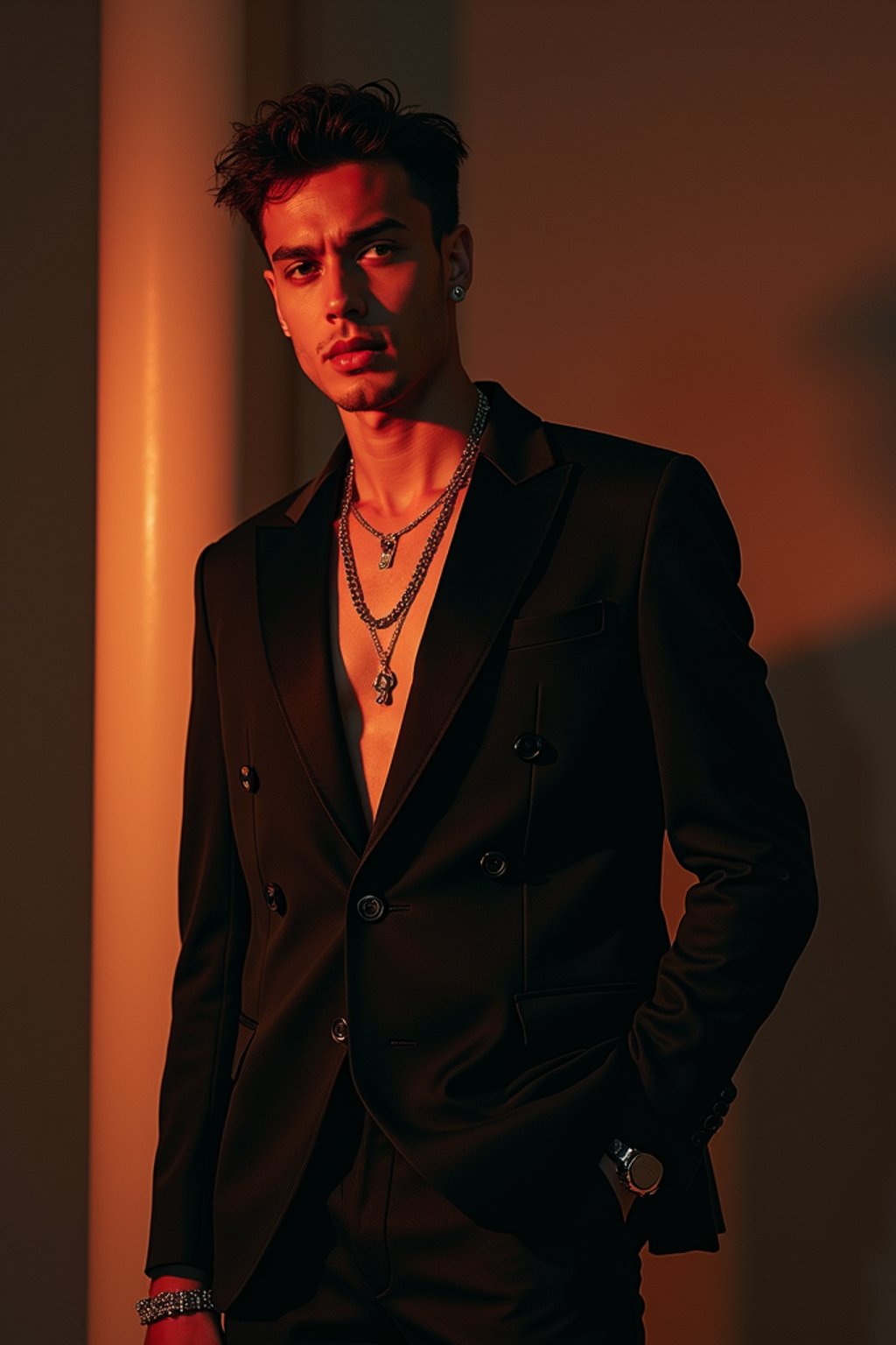 man wearing  nightclub outfit in try on fashion shoot for Zara Shein H&M