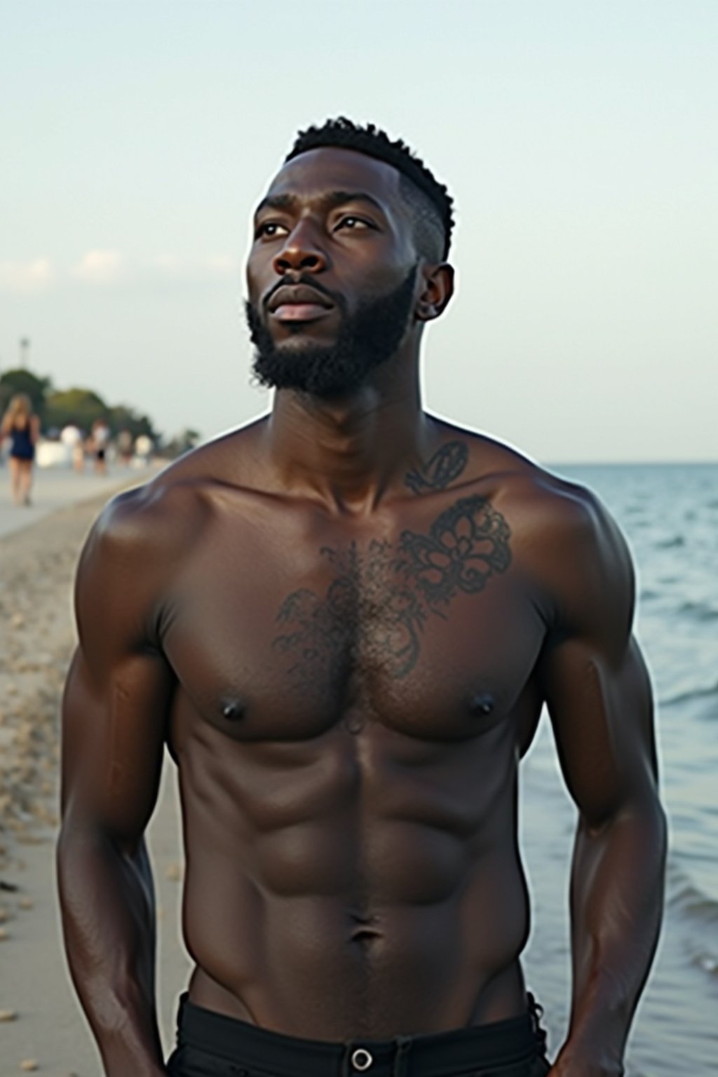 a captivating masculine  man enjoying a peaceful moment by the waterfront