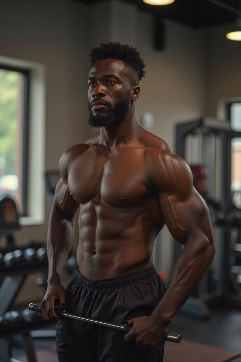 a confident masculine  man engaging in a fitness routine