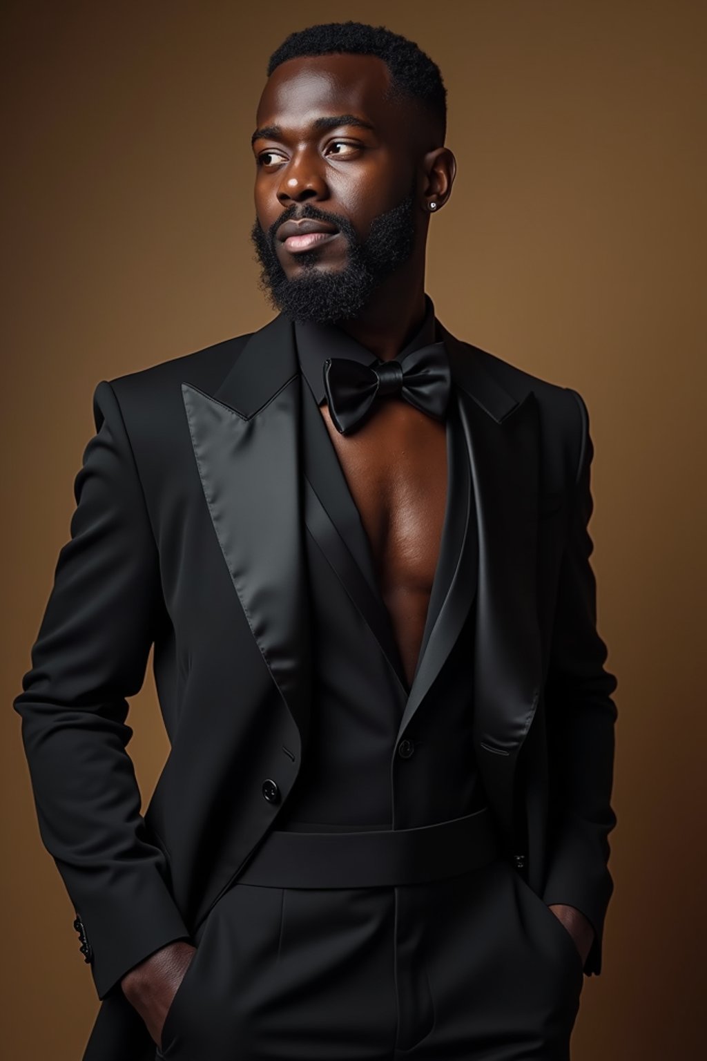 an alluring masculine  man dressed in elegant evening wear