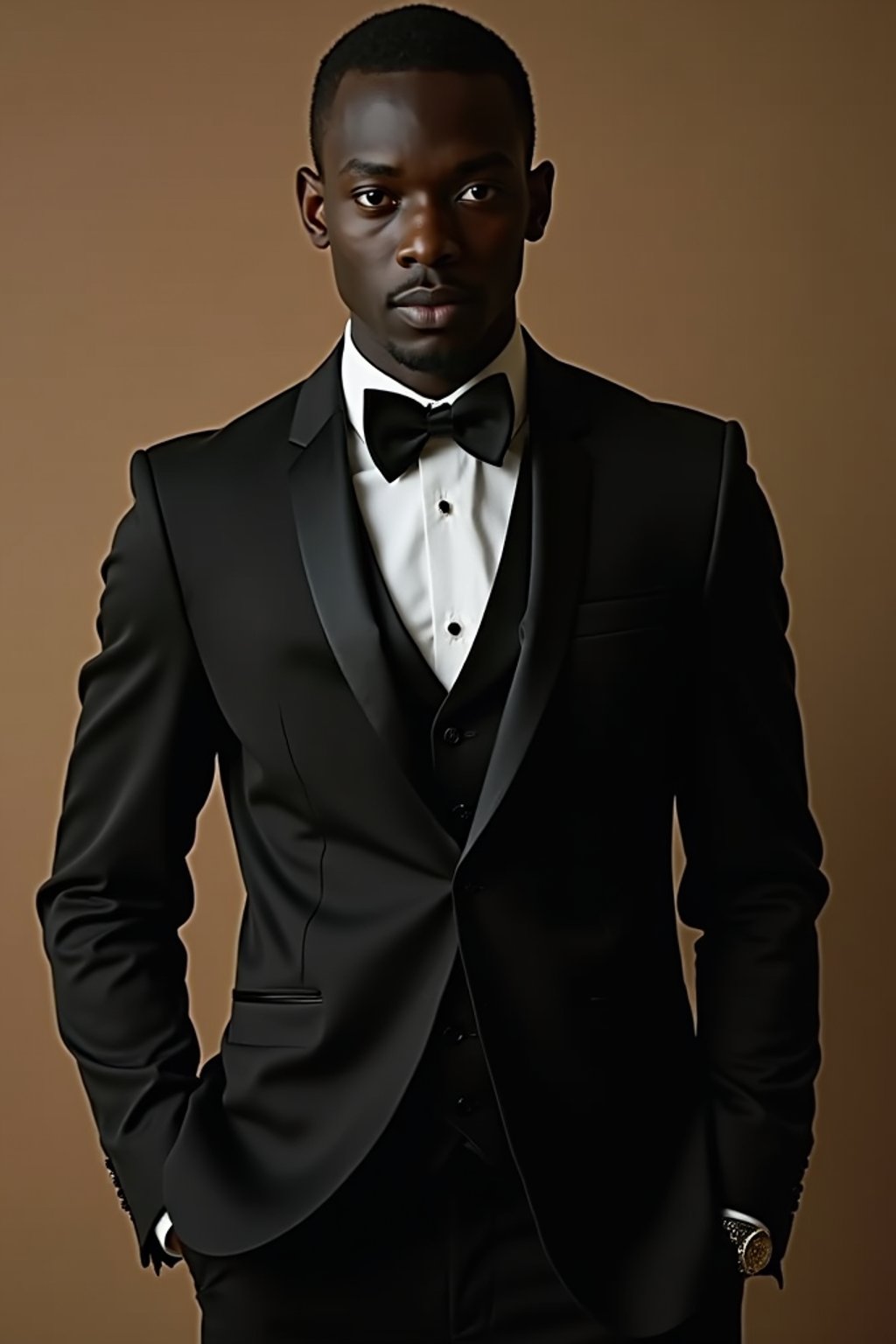 an alluring masculine  man dressed in elegant evening wear