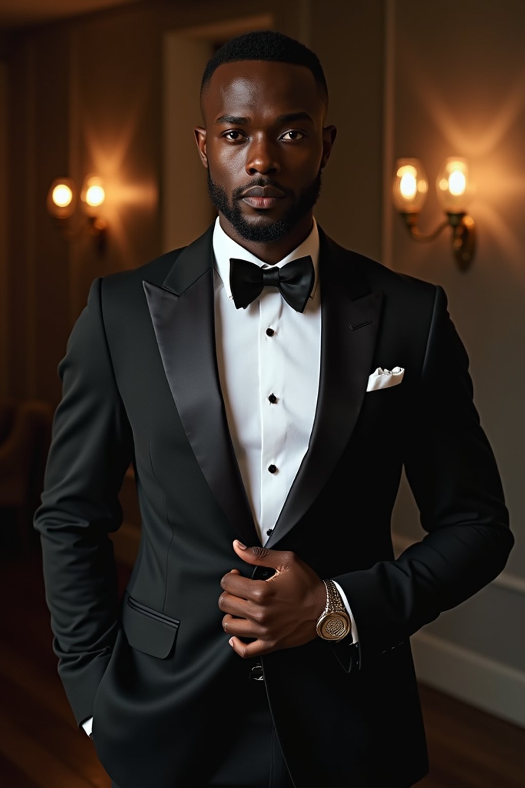 an alluring masculine  man dressed in elegant evening wear