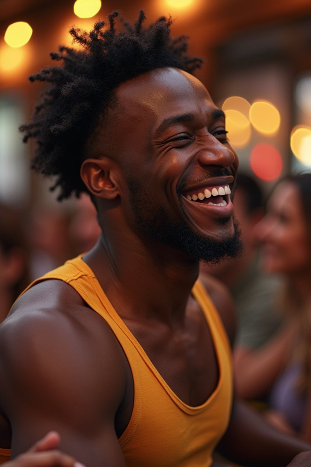 masculine  man laughing and hanging out with friends