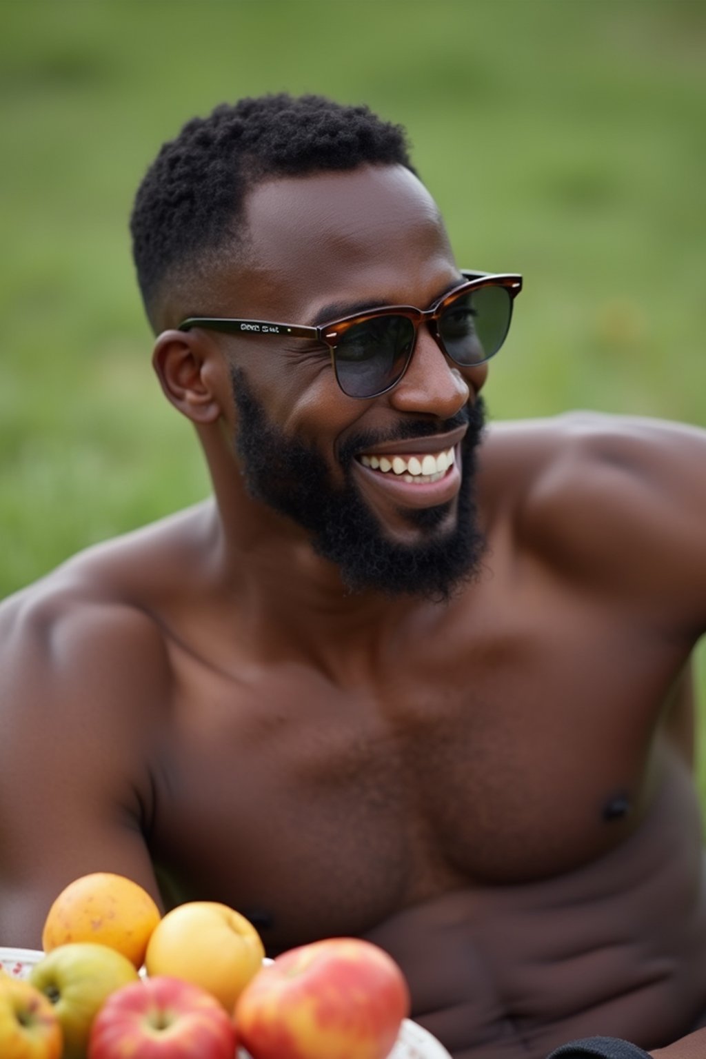 masculine  man having a fun outdoor picnic