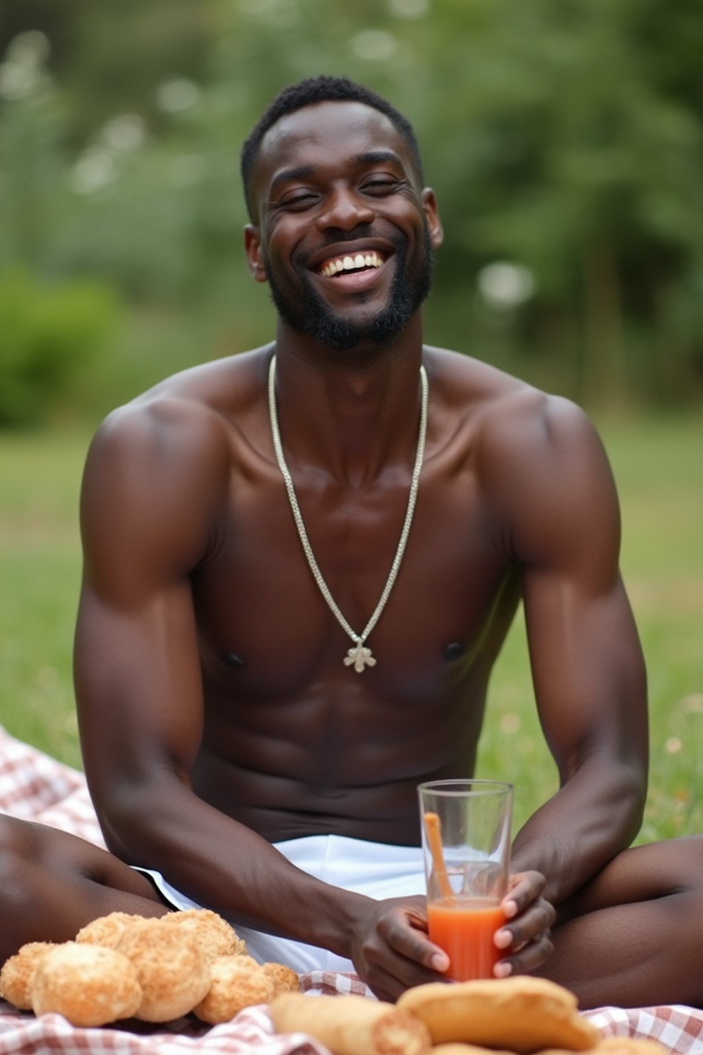 masculine  man having a fun outdoor picnic