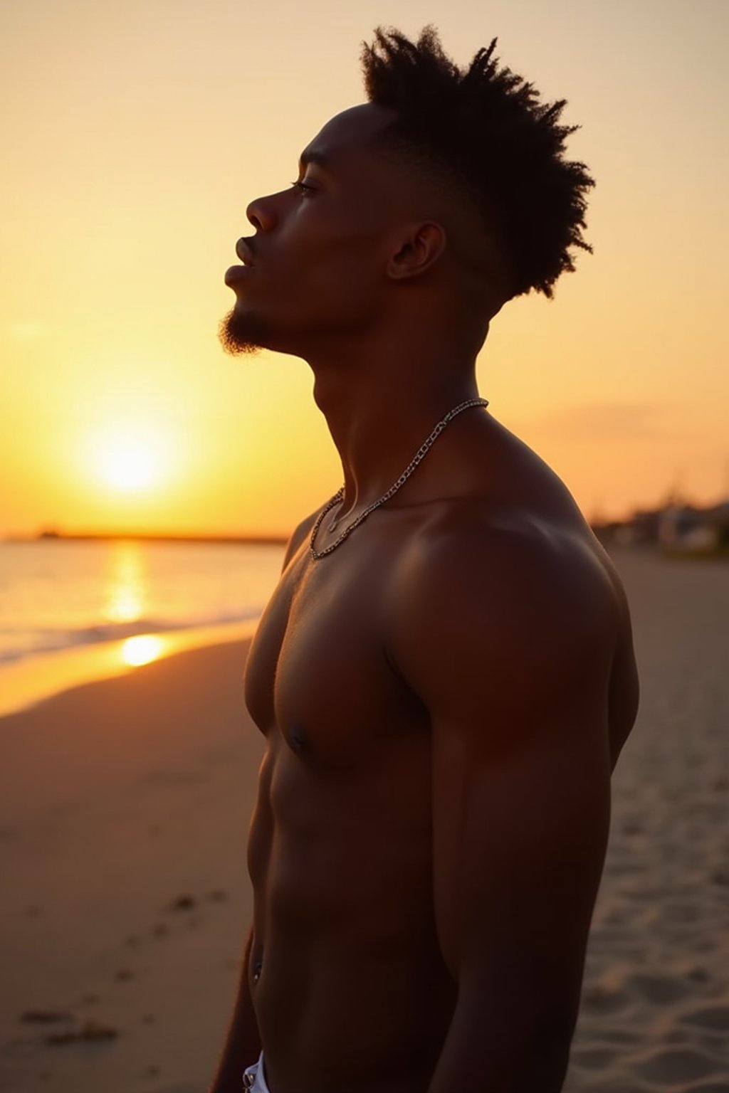 masculine  man enjoying a sunset at a beach or park