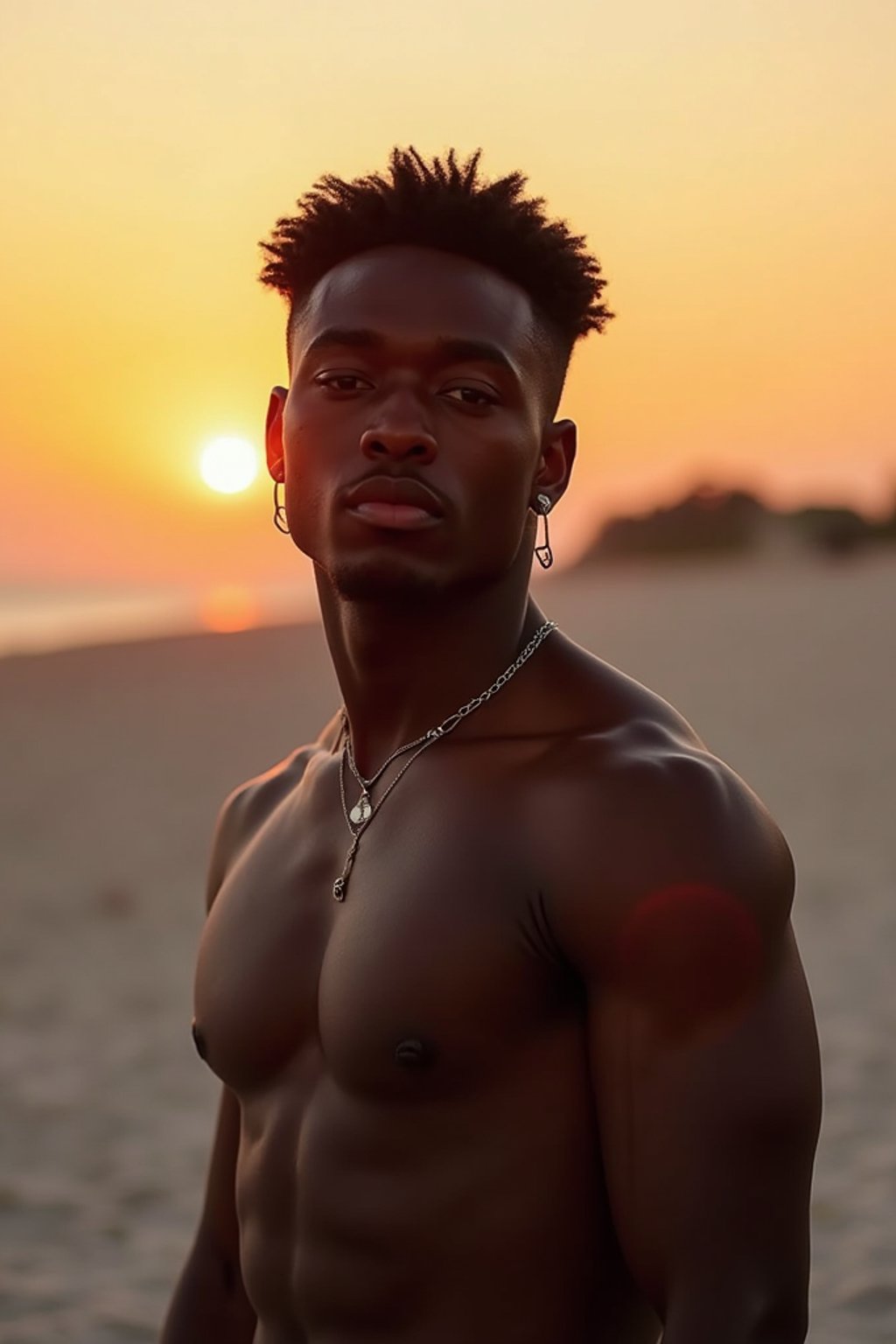 masculine  man enjoying a sunset at a beach or park