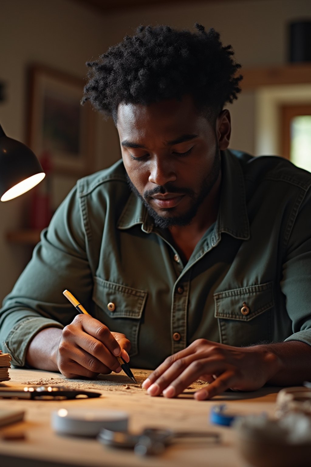 masculine  man engaging in a hobby or craft