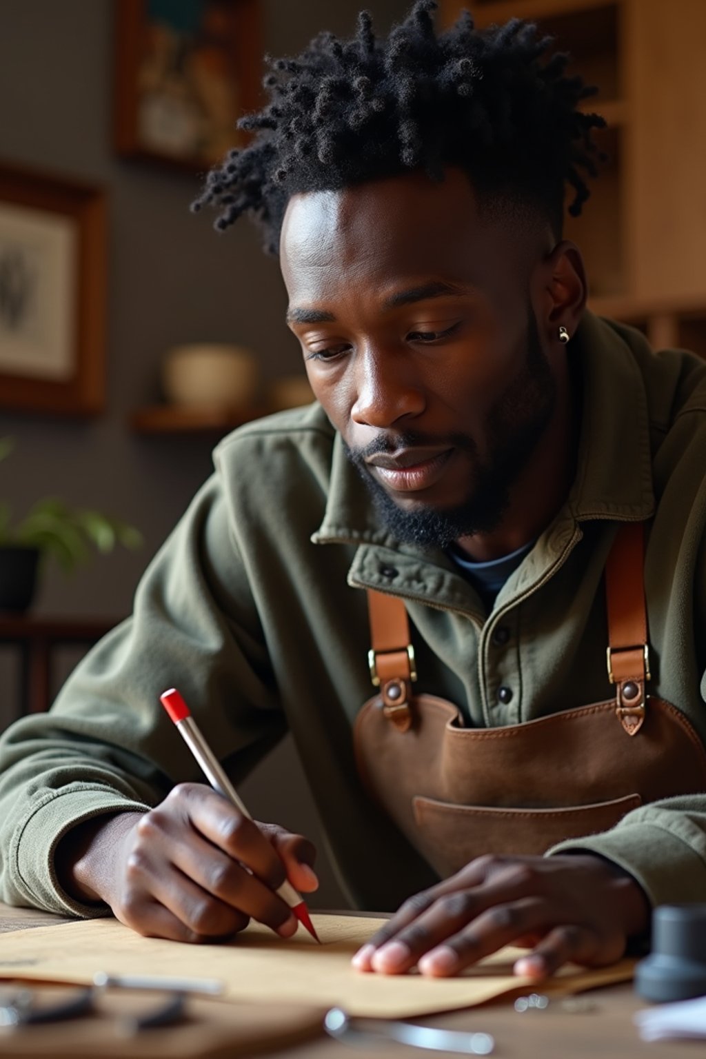 masculine  man engaging in a hobby or craft