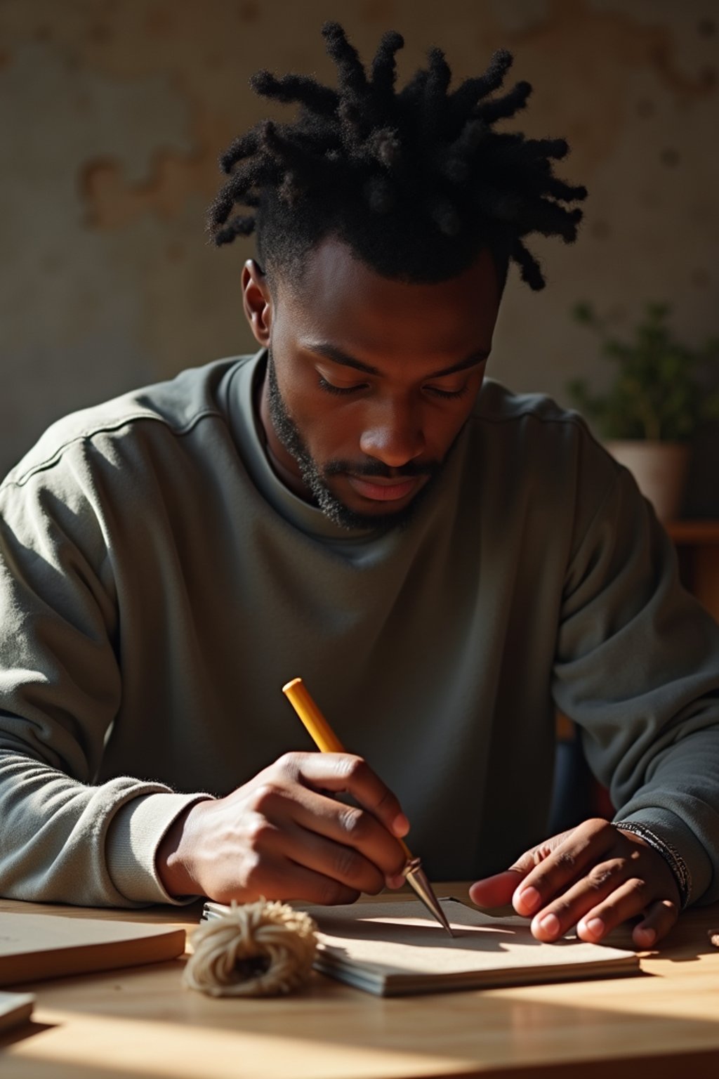 masculine  man engaging in a hobby or craft