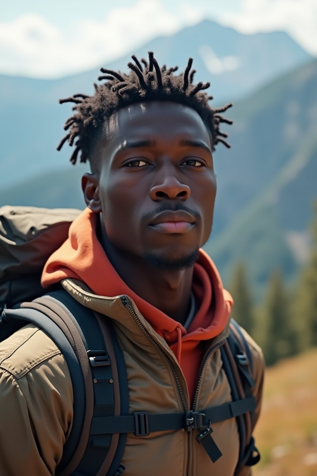 masculine  man in going hiking outdoors in mountains