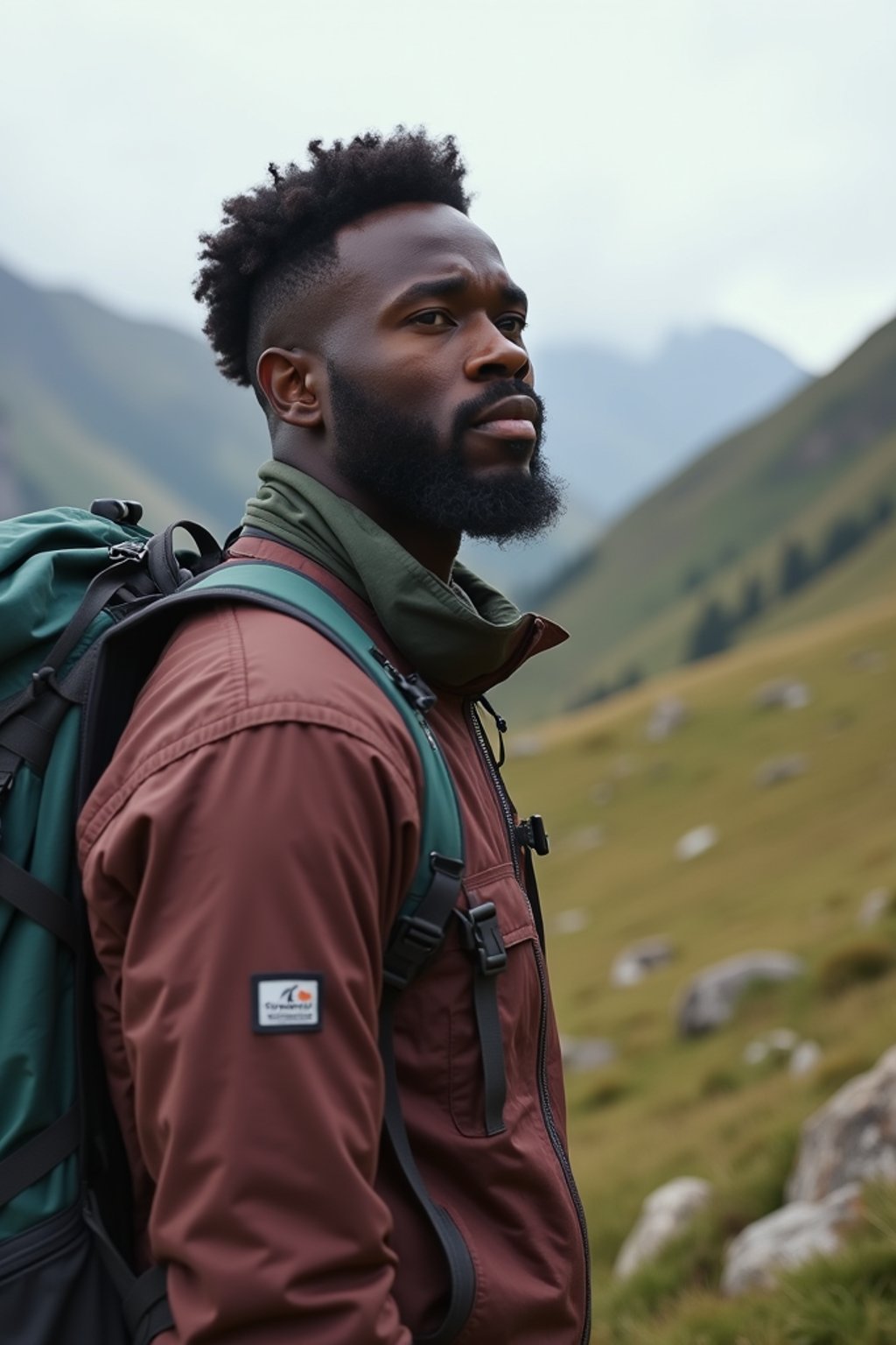 masculine  man in going hiking outdoors in mountains