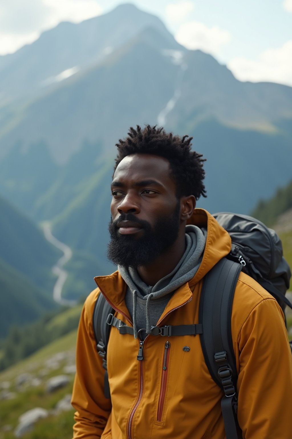 masculine  man in going hiking outdoors in mountains