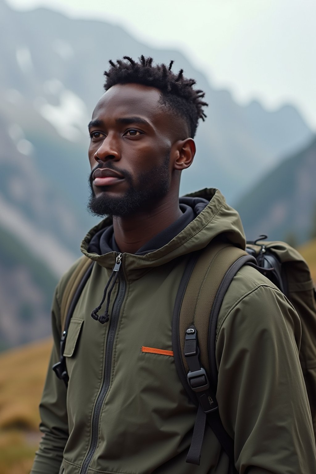 masculine  man in going hiking outdoors in mountains