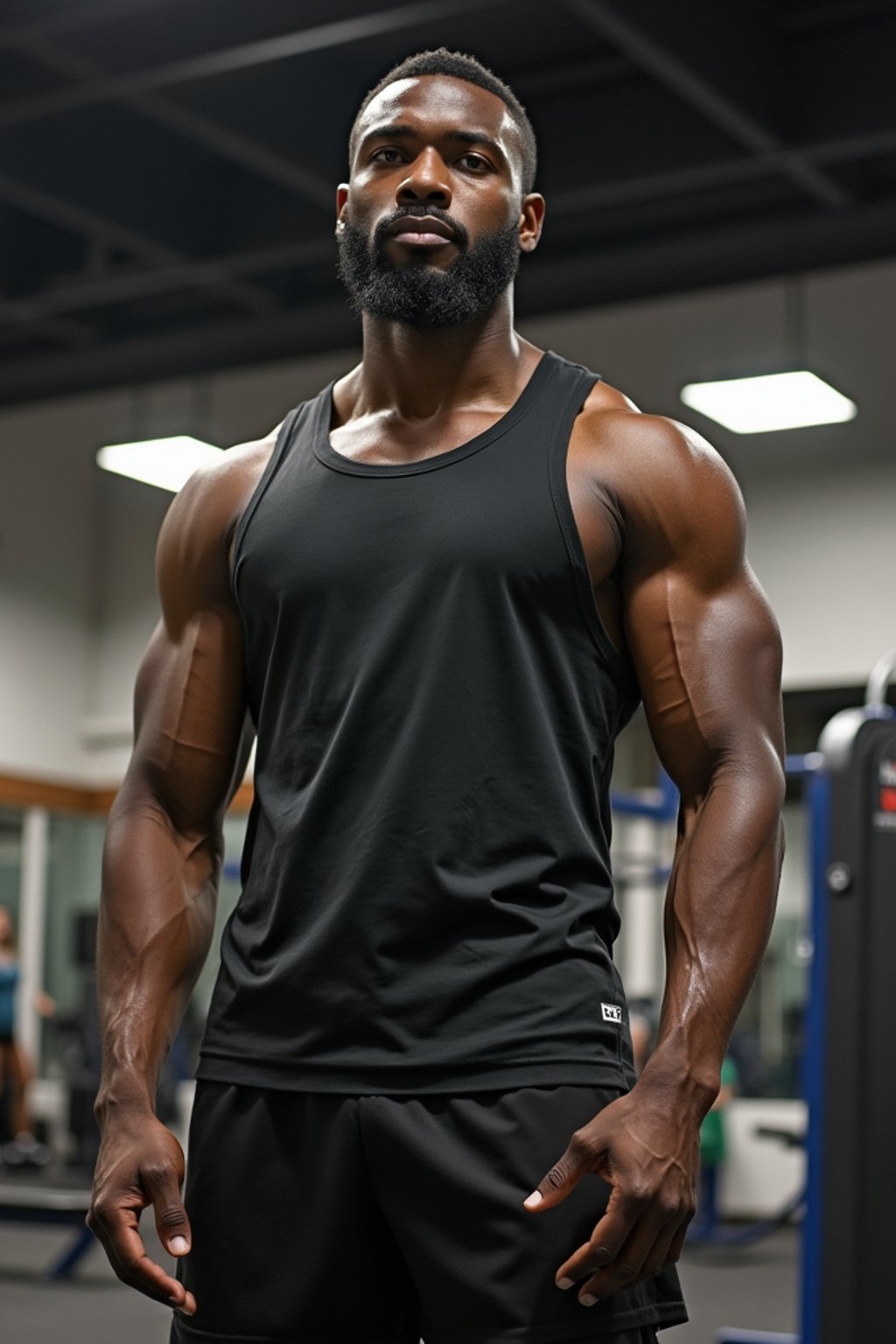 masculine  man wearing  or shorts and sports top in the fitness gym