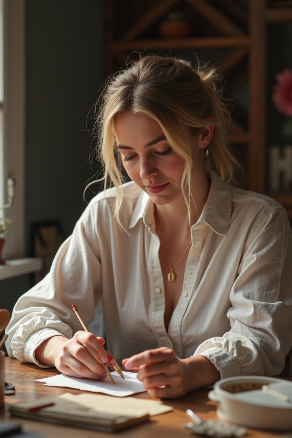 feminine woman engaging in a hobby or craft