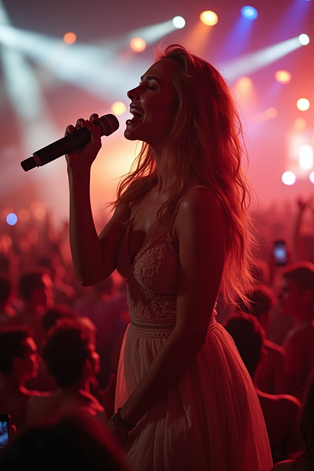 feminine woman enjoying a concert or music festival