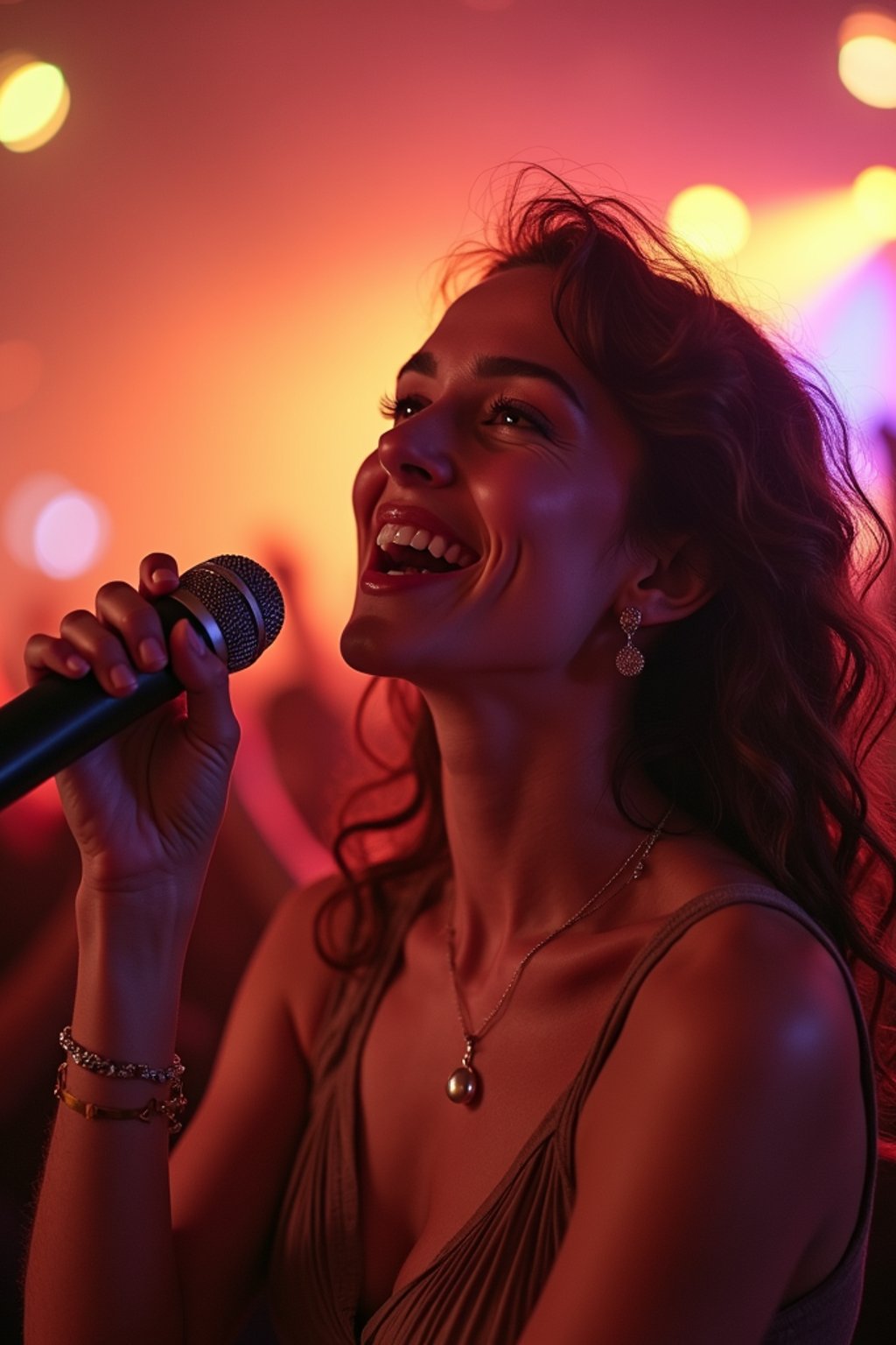 feminine woman enjoying a concert or music festival