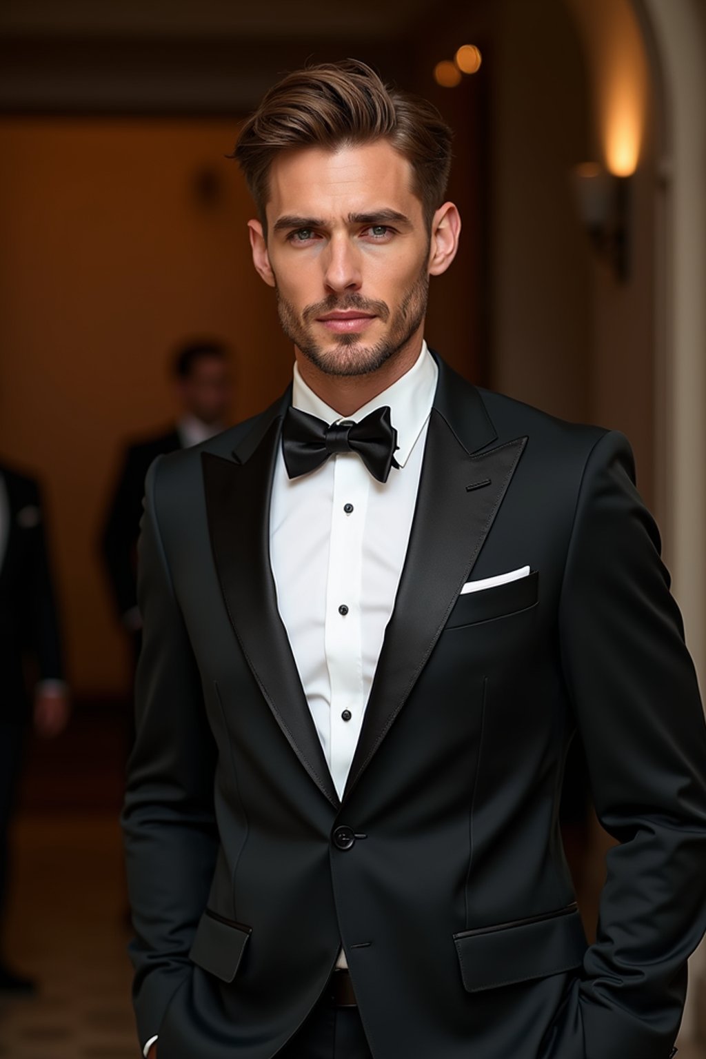 an elegant masculine  man attending a formal event